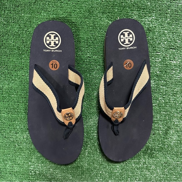 Tory Burch Shoes - New Tory Burch Size 10 Frankie Slide Flip Flop Sandal Black White Canvas Thong